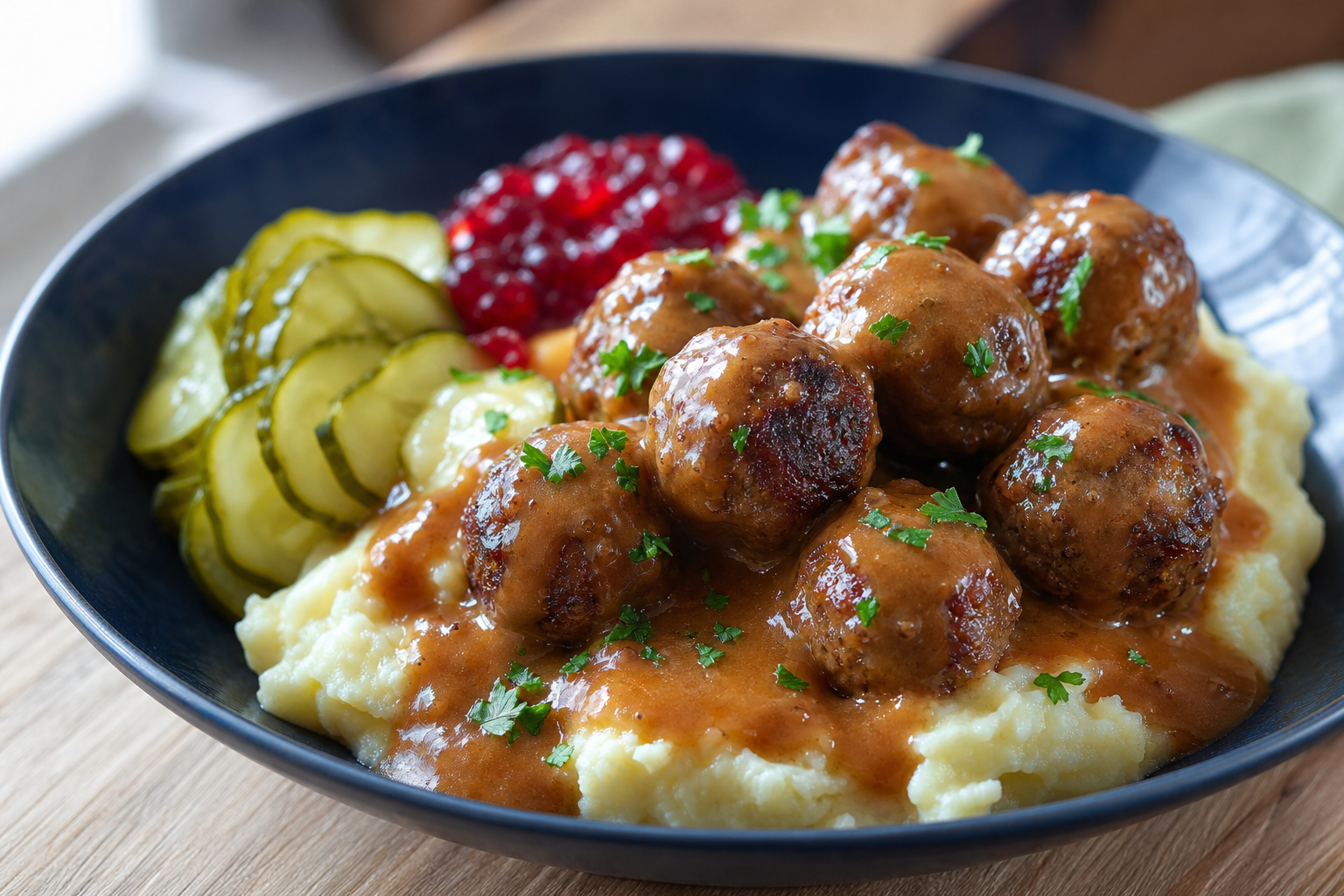 Köttbullar med potatismos och gräddsås