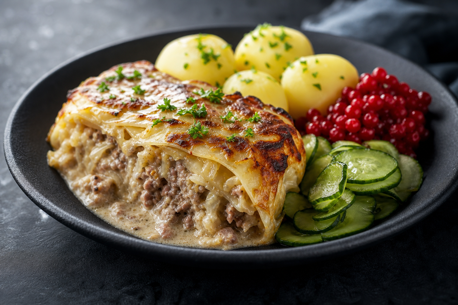 Krämig kålpudding med grädde och kalvfond
