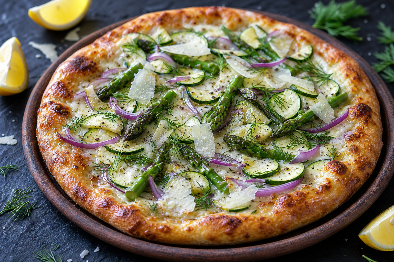 Pizza bianca med färskost och sparris