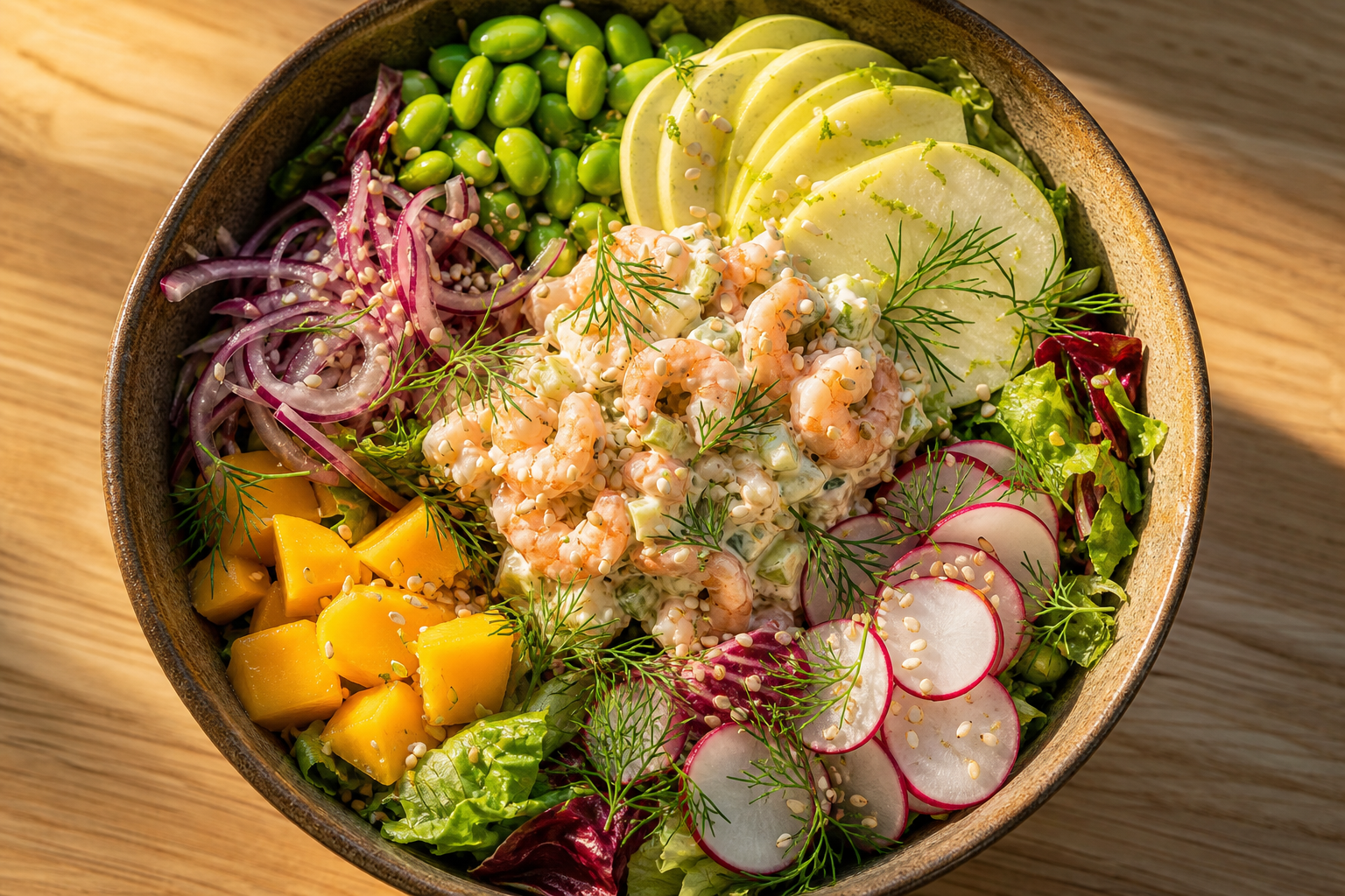 Salladsbowl med skagenröra och limepicklat äpple
