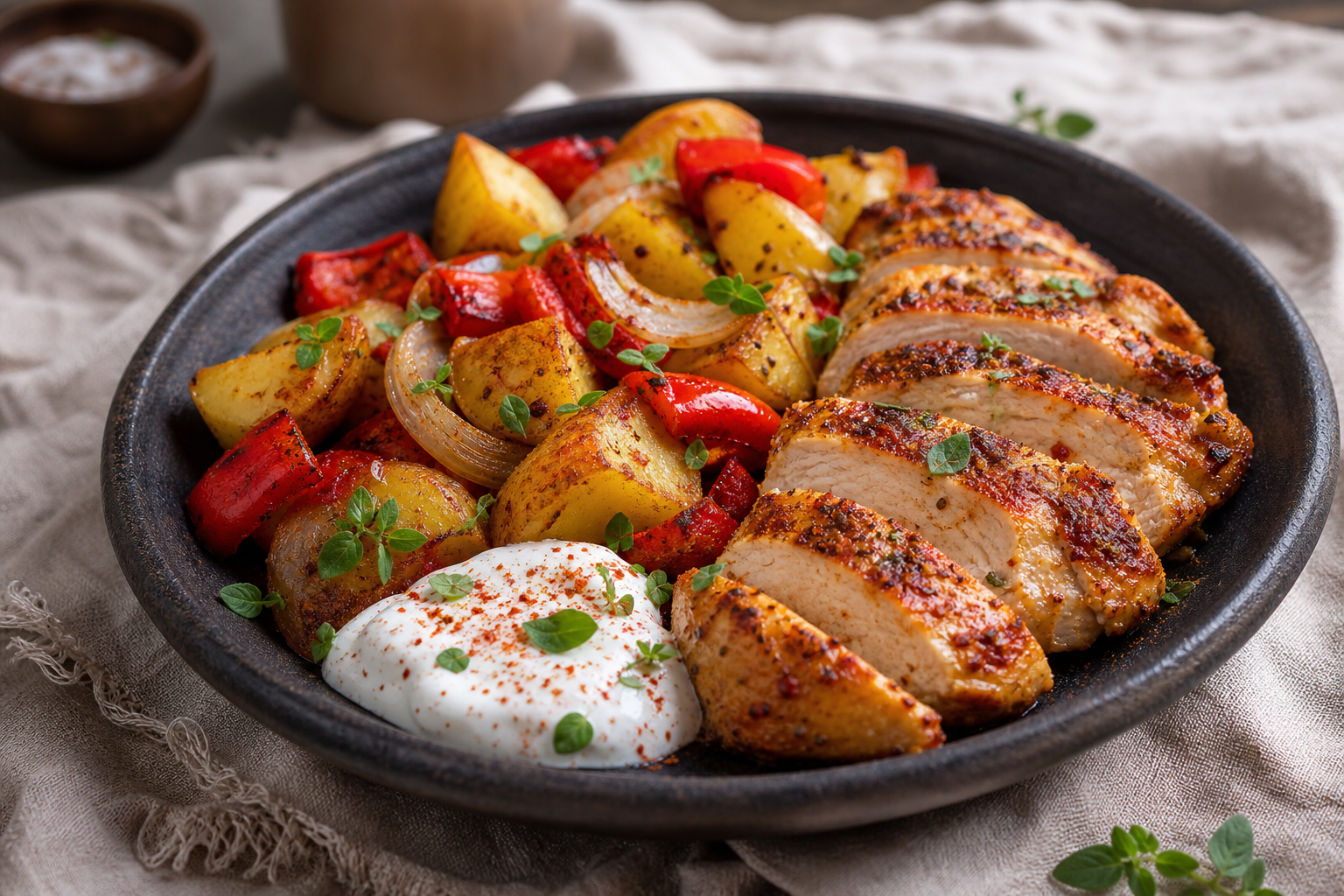 Ugnsrostad kyckling med paprika och potatis